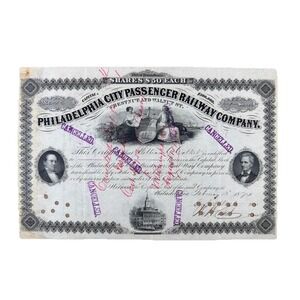 1874 Philadelphia City Passenger Railway Co. Stock Certificate